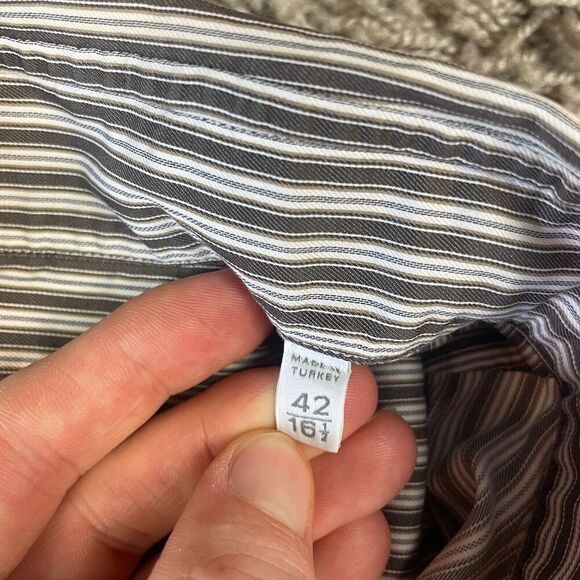 Ermenegildo Zegna Dress Shirt Mens 42 16.5 Striped Button Down Long Sleeve Logo - Picture 5 of 13
